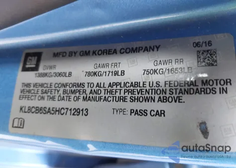 2017 Chevrolet Spark Ls Cvt z USA, uszkodzony, nr VIN KL8CB6SA5HC712913